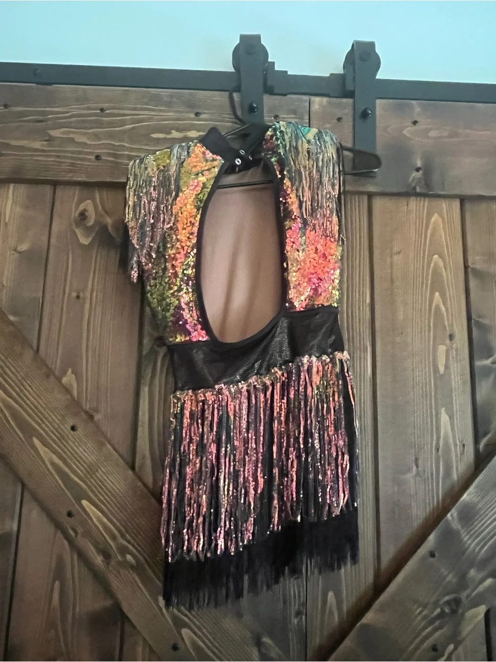 Revolution Sequin Fringe Dress in Black and Multicolor